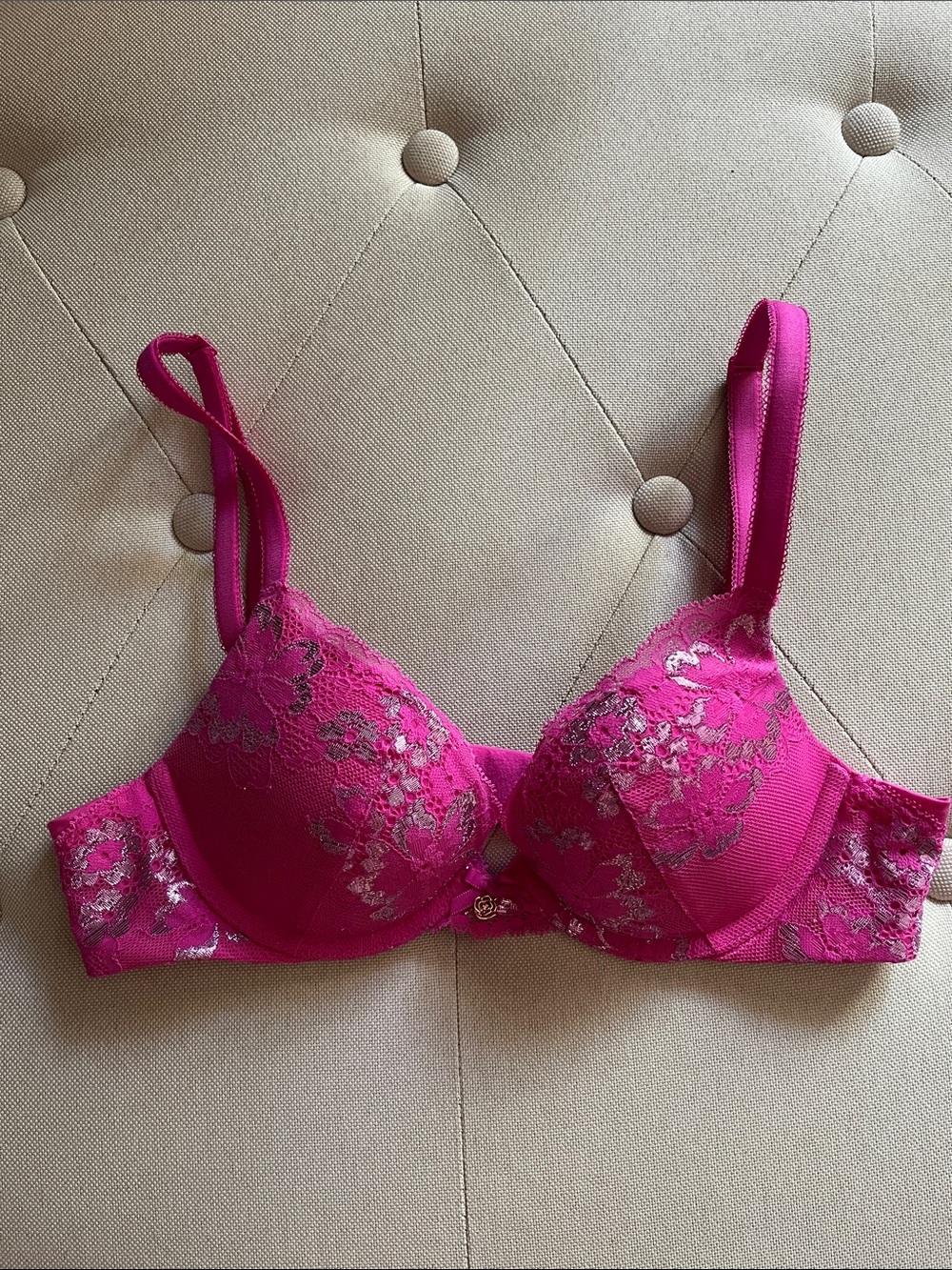Victoria's Secret Fuchsia and Silver Lace Underwire Bra - 32A